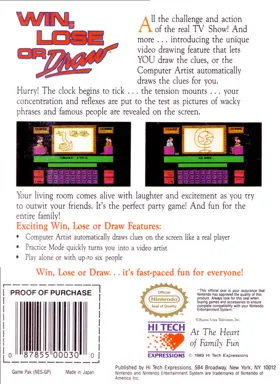 Win, Lose or Draw (USA) box cover back